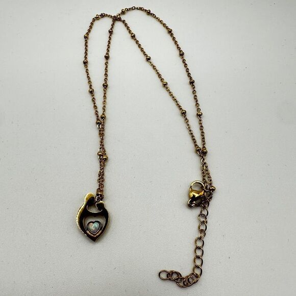 NIB gold tone "mother and child" holding opal, 18" necklace! - Picture 5 of 13